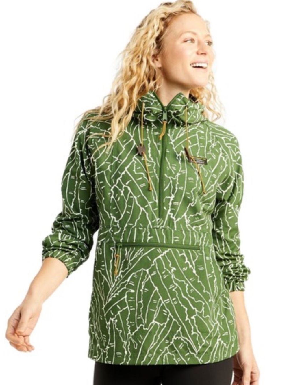 LLBEAN SZ SM GREEN PATTERN ANORAK JACKET